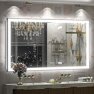 CHARMOR LED Bathroom Mirror 55x30, Dimmable Framed Vanity Mirror with Lights, Backlit and Front Lighted Mirror for Wall, Anti-Fog (Horizontal/Vertical)