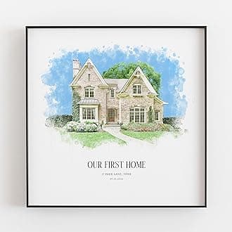 Personalised Watercolour House Portrait, New Home Print Gift, Housewarming Gift, House Sketch, Venue Drawing, Our First Home, Realtor Gift, V1 House FR-A3(M-Black)