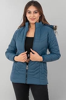 STUFFLIN Women's Quilted Puffer Jacket Full Sleeves Winter Jacket Girls Winter Wear Jacket (XL, Navy Blue)