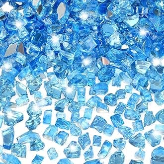 GasSaf 1/4 Inch Fire Glass Reflective Tempered Fireglass Cut Crushed FireGlass for Fire Pit, Fireplace, Replaces Existing Gas Logs & Lava Rocks (10 Pound)(Pacific Blue Reflective)