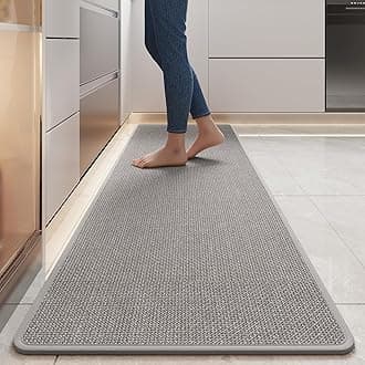 Water and Oil Absorbent Runner Rugs for Kitchen, Kitchen Mat in Front of Sink,Non-Slip Kitchen Rugs,Durable Imitation Linen Kitchen Mats，Kitchen Rug Runner Washable， 17x59 Gray Kitchen Rugs