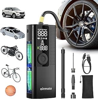 Airmoto Portable Air Compressor - Smart Pump for Car, Motorcycle, Bicycle and More - Includes Tire Pressure Gauge