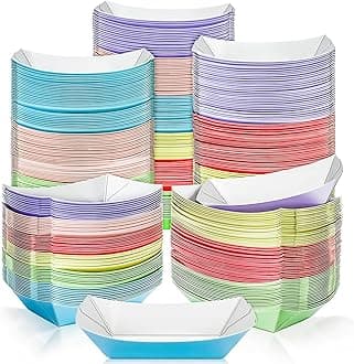MotBach 180 Pack Colorful 1/2Lb Paper Food Boat Trays Disposable Small Paper Boats Plates Containers, 0.5Lb Mini Kraft Food Serving Boat Tray Bowl for Snack Dessert Taco Popcorn BBQ Sauce Fries Nacho