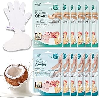 Epielle Intensive Repairing Hand & Foot Masks, Restore and Moisturize Dry, Cracked Skin, Self Care Gifts for Women, Spa Kit, Easter Basket Stuffers, 6 Moisturizing Gloves & 6 Moisturizing Socks
