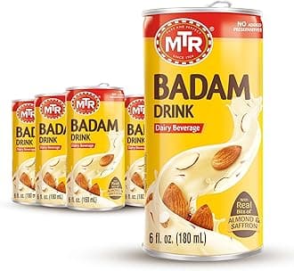 MTR Badam Drink, Ready-to-Drink - Authentic Indian Almond Milk Beverage, Real Bits of Almond & Saffron, No Added Preservatives, No Added Artificial Flavors & Colors, Gluten-Free, Refreshing Drink, Perfect for Anytime Refreshment, Pack of 6