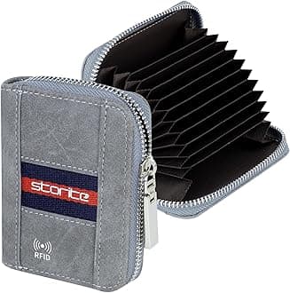 Storite PU Leather RFID Blocking Credit Debit Card Holder Wallet Money Zipper Coin Purse for Men & Women (Grey, 9 Slot RFID Tricolor Strip)