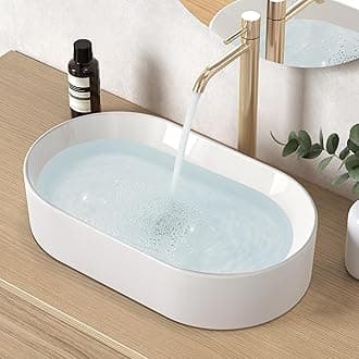 Bathroom Sink, White Vessel Sink for Bathroom, Oval Above Counter Ceramic Countertop Modern Sink for Cabinet Lavatory Vanity, BVSO126