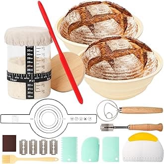 HOXHA Sourdough Starter Kit Bread Baking Supplies Bread Proofing Basket set of 2 9inch Round Bread Proofing Basket, 34Oz Sourdough Starter Jar