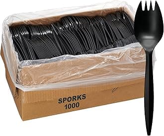 1,000 Plastic Disposable Sporks Bulk Black Medium Weight Disposable Silverware Plastic Cutlery Spork