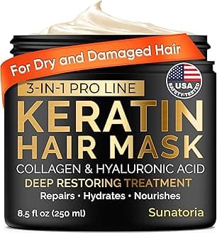 Keratin Hair Mask - Professional Deep Hair Conditioner - Dry, Split End, Damaged Hair Repair Treatment - Vitamin Complex with Omega 3, 9, Vitamin E Oil - Protein Hair Care