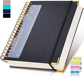 Spiral Notebook Journal 8.5” x 11”, 300 Pages Hardcover Leather Lined Journals for Women Men, A4 Large College Ruled Notebooks with 100 GSM Thick Paper, Spiral Journal for Writing Work School, Black