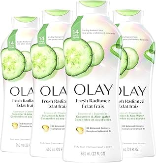 Body Wash for Women, Fresh Radiance, Refreshing & Renewing, Made with Plant Based Cleansers, B3 Botanical Complex, For All Skin Types, Cucumber & Aloe Water Scent, 22 fl oz (Pack of 4)