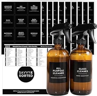 Black Laundry Labels for Jars, 136 Preprinted Home and Laundry Stickers for Storage Bins, Cleaning Jars, Bathroom Spray Bottles, Linen Closet, Household Organization