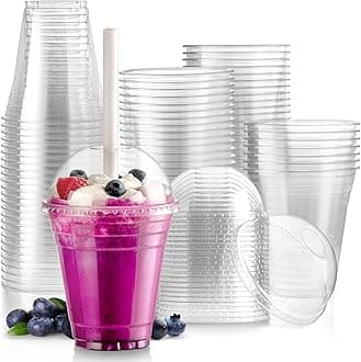 Fit Meal Prep [100 Pack] 12 oz Clear Plastic Cups with Dome Lids, Disposable Iced Coffee Cups, BPA Free Crystal Boba Cup for Party, Smoothie, Juice, Frappuccino, Bubble Boba, Dessert, Fruit, Milkshake