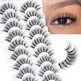 Veleasha Lashes Fluffy False Eyelashes with Clear Band Long Eyelashes Looks Like Lash Extensions CC Curl Soft Fake Lashes Strips Lashes 10 Pairs Pack (Bold Length)