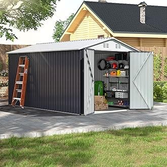 VIWAT Outdoor Storage Shed 8x11.7 FT, Metal Garden Shed with Lockable Doors and Updated Frame Structure, Large Tool Sheds for Backyard Garden Patio Lawn, White