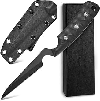 C1291 Fixed Blade Knife Outdoor Camping Hunting Field Knife D2 Blade with Black G10 Handle Waist Clip EDC Kydex Sheath(Black) …
