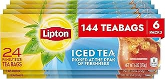 Lipton Unsweetened Iced Tea Bags, Family Size Zero Calories, 144 Total Tea Bags (24ct - Pack of 6)