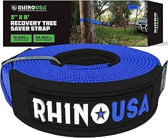 Rhino USA Tree Saver Tow Strap (3" x 8') - 31,518lb Break Strength - Emergency Recovery Strap Winch Extension for Truck, UTV, ATV & More - Heavy Duty Straps Compatible with Jeep, Ford, Toyota (Blue)