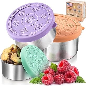 Stainless Steel Food Containers - 3 Pack, Bright - Metal Lunch Box - Nesting Snack Containers for Office, Home Food Storage - Leakproof Silicone Lids - Dishwasher and Freezer Safe