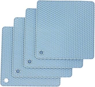 Smithcraft Silicone Pot Mat for Countertop Trivet Pads Heat Resistant Table Placemats 4 Pack,Size:7.5x7.5 Inch, Shape:Square (Grey Blue)