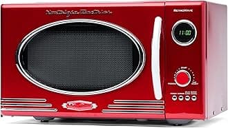 Retro Countertop Microwave Oven, 0.9 Cu. Ft. 800-Watts with LED Digital Display, Child Lock, Easy Clean Interior, Cu.Ft, Red