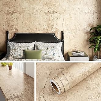 15.8x197" Beige Concrete Peel and Stick Wallpaper for Bathroom Bedroom Wall Paper Decor for Adults 3D Basement Wall Covering Removable Tan Cement Vinyl Light Brown Contact Paper Waterproof