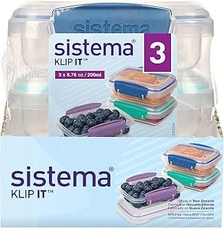 Sistema Klip It Food Storage Container, 200 ml, 3-Pack (Colors May Vary)