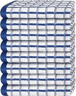 White Classic Premium Dish Towels for Kitchen, with Hanging Loop [8 Pack] Heavy Duty Absorbent 100% Cotton 410 GSM Terry Kitchen Towels, 16x26 (Blue)