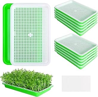 10Packs Seed Sprouter Tray with Drain Holes - BPA Free Seed Garden Plant Germination Propagation Trays, Soil-Free Wheatgrass Tray Sprouter Microgreens Growing Kit with Germinating Paper