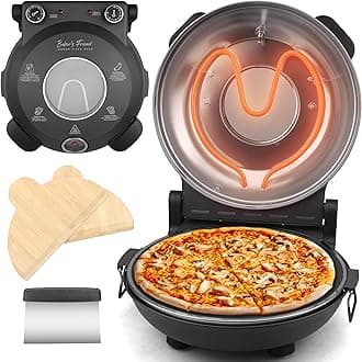 Baker's Friend - Indoor Electric Pizza Oven, 12 Inch Pizza Machine for Home, Pizza Cooker and Pizza Grill, Premium Glazed Ceramic Stone Pizza Oven