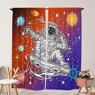 Space Astronaut Skateboard Window Curtains for Kids Boys Girls Cartoon Rocket Rush to The Moon Baby Bedroom Nursery Toddler Home Rod Pocket Drapes Decor Durable Fabric 84 in x 84 in