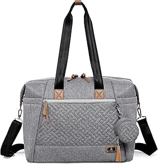 Dikaslon Diaper Bag Tote, Large Travel diaper tote for Mom and Dad, Multifunction baby tote bag for Boys and Girls with Pacifier Case and Changing Pad, Grey