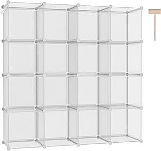 C&AHOME Cube Storage Organizer, 16-Cube Shelves Units, Closet Cabinet, DIY Plastic Modular Book Shelf, Ideal for Bedroom, Living Room, 48.4" L x 12.4" W x 48.4" H Transparent Twill UPCS16T
