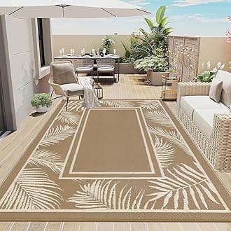 Bsmathom Waterproof Outdoor Rug 6'x9' Reversible Boho Plastic Straw Patio Deck Camping Rugs, Indoor Outdoor Portable RV Mat Clearance Carpet for Outside, Porch, Balcony, Backyard, Beach, Pool,Brown