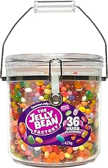 The Jelly Bean Factory, Jelly Beans Gift 4.2 Kg Jar, Bulk Gluten Free Sweets - 36 Natural, Huge Fruit Flavours, Chewy, Retro American Sweets, Kids & Adults, Birthday - Gourmet Pick and Mix Jellybeans