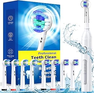 Rotating Electric Toothbrush for Adults with 8 Brush Heads (2 Types), 4 Modes Deep Clean Electric Toothbrush with Rechargeable Power and 2 Min Smart Timer White