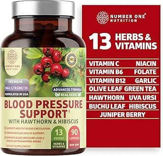 N1N Premium Blood Pressure Support with Hawthorn and Hibiscus [13 Potent Ingredients], Natural Supplement to Support Blood Flow Health, 90 Caps