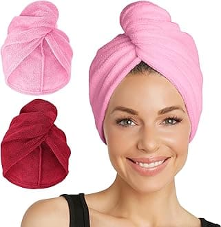 2-Pack Microfiber Hair Towel for Beauty, Travel, Gifting - Wrap Turban for Straight, Wavy & Curly Hair - Premium Personal Care - Deep Claret & Sea Pink