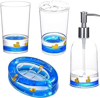 4 Piece Acrylic Liquid 3D Floating Motion Bathroom Vanity Accessory Set Duck
