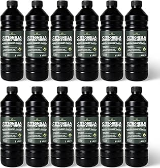 CUQOO 1L Scented Citronella Oil for Garden Burners - 12 Pack Insect-Repelling Torch & Lantern Oil Outdoor Use, Garden Citronella for Tiki Torches, Burners & Lamps, Patios, BBQs, Camping