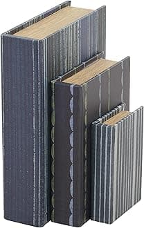 Deco 79 Faux Leather Decorative Box Faux Storage Book Book Shaped Boxes with Varying Striped Patterns, Set of 3 Decorative Keepsake Boxes 12", 9", 6"H, Blue