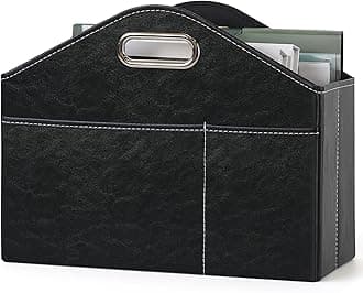 PU Leather Magazine Rack Floor foldable Magazine Basket Magazine Holder Organizer Newspaper Storage Bin Document File Holder for Home Office Living Room Table
