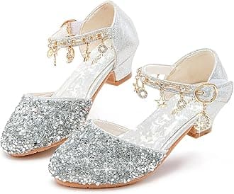 Girls Dress Shoes Princess Crystal High Heels Closed Toe Party Wedding Flower Girls Shoes Toddler Little Big Kid