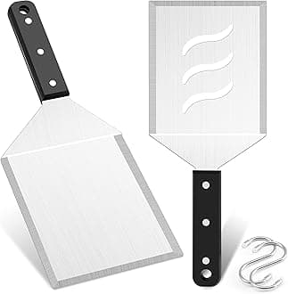 Metal Burger Spatula 2PCS, Leonyo Heavy Duty Stainless Steel Griddle Hamburger Spatula Turner for Barbecue Cast Iron Grilling Flat Top Griddle Accessories