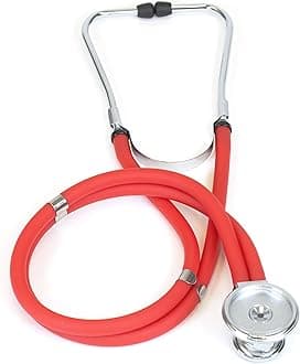 DS-9295-RD 30" Sprague Rappaport Style Stethoscope for Doctors, Nurses and Medical Students, First Aid Professional Dual Head Cardiology Kit for Men, Women and Pediatric, RED