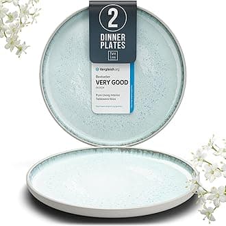 Stoneware dinner plates set 2 pcs – Light beige & blue stylish plates – Dishwasher, microwave and scratch resistant – Small salad & cake plates – Dinner service Pure Living