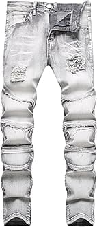 Men's Slim Fit Stretch Jeans Ripped Skinny Jeans for Men, Distressed Straight Leg Fashion Comfort Flex Waist Pants