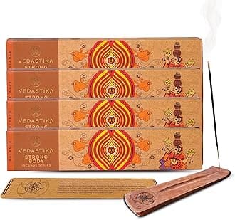 Strong Body Premium Fragrance Long-Lasting Aroma Therapy Charcoal Free Incense Sticks Non-Allergic 180 Handmade Agarbatti for Pooja n Meditation with Burner Stand_Pack of 4