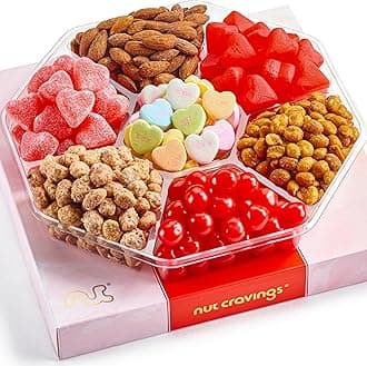 NUT CRAVINGS - Mothers Day Treats, Mixed Nuts & Heart Candy Gift Basket in Red Gold Box (7 Assortments, 1 LB) Treats for Adults, Food Arrangement, Healthy Snack Care Package, Kosher